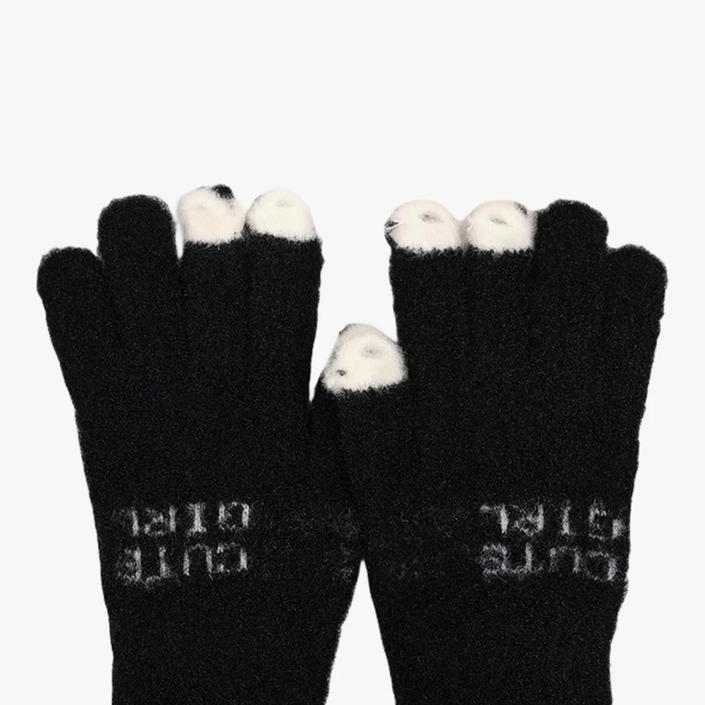 Black and White Houndstooth Scarf with Gloves and Arm Warmers